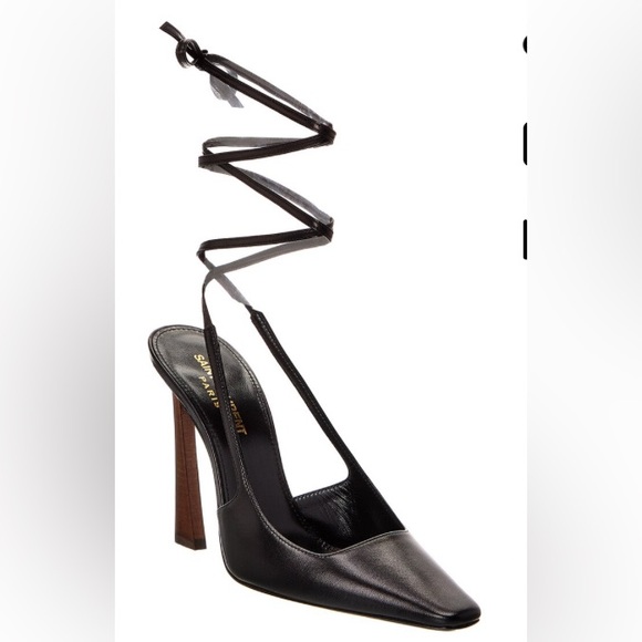 Saint Laurent Black Ankle Wrap Heels - Picture 1 of 5